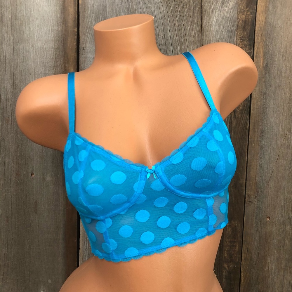 Aerie Longline Bralette in Blue Mesh Dot Size Small